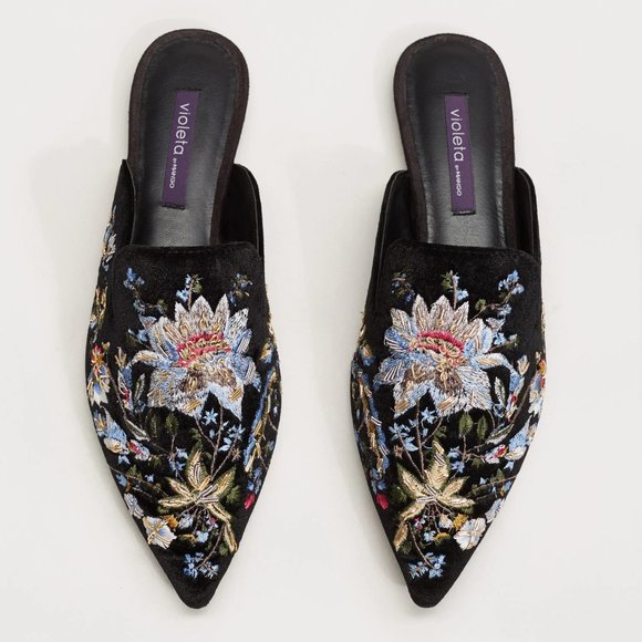 Mango Shoes - Mango Violetta Embroidered Velvet Loafers